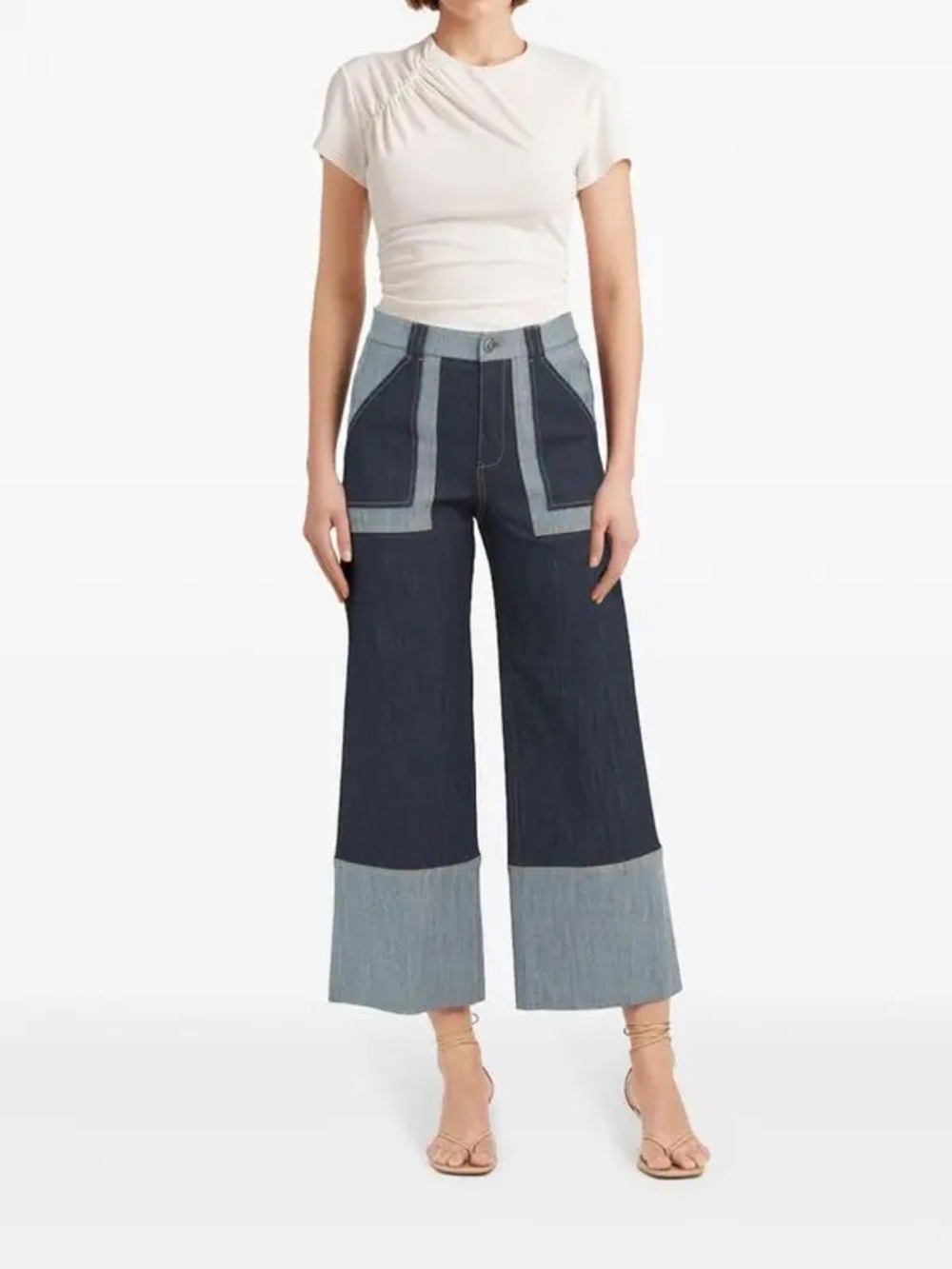 {4} Cinq à Sept High-Rise Wide Leg Jeans Sanam Colour-Blocked Jeans